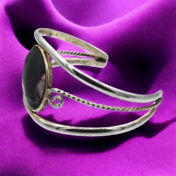 Vintage Abalone Circle Split Cuff Alpaca Mexico Silver Tone Bracelet - Picture 2 of 3
